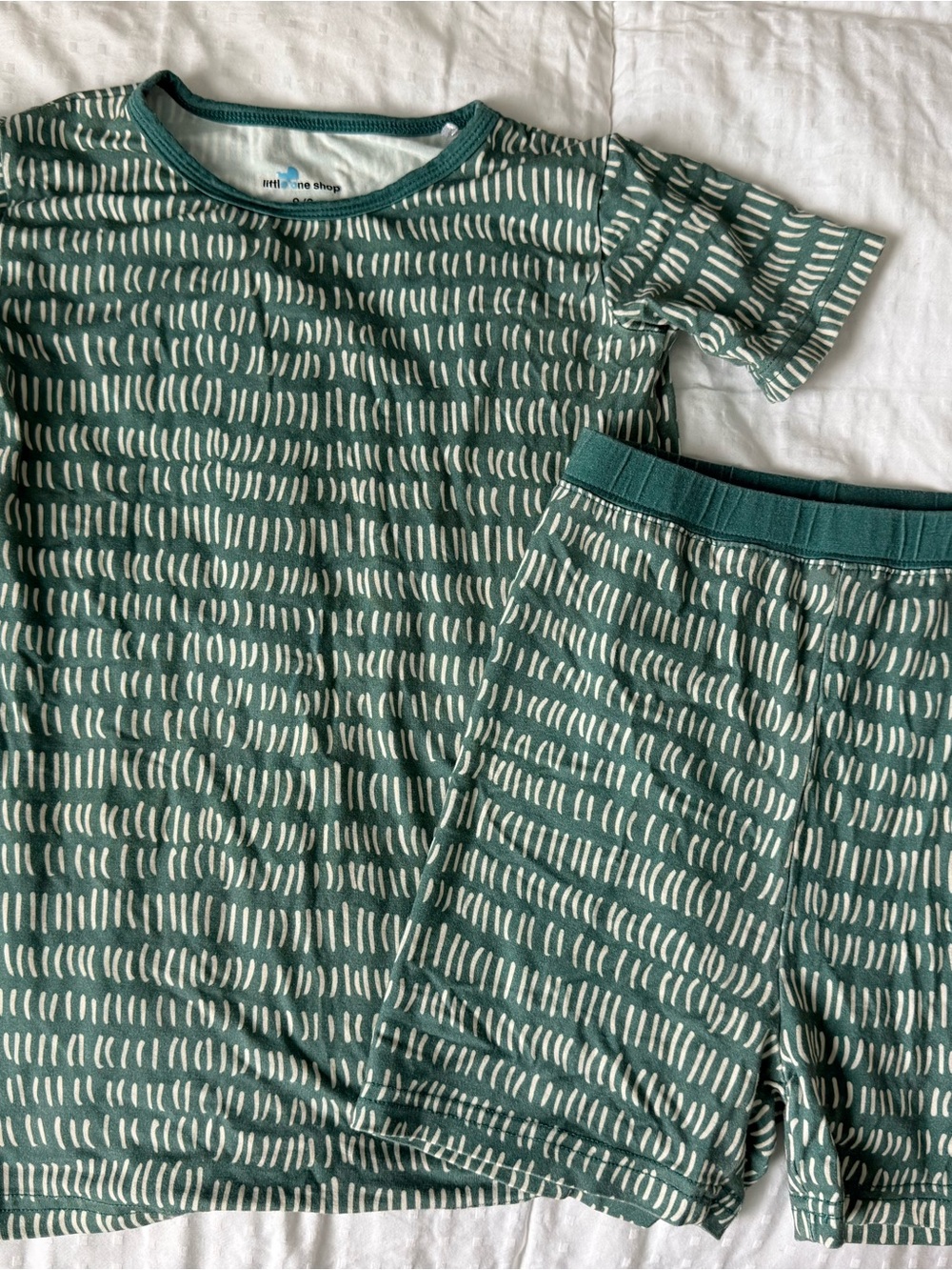 Little One Shop Green Printed Short Sleeve Pajama Set